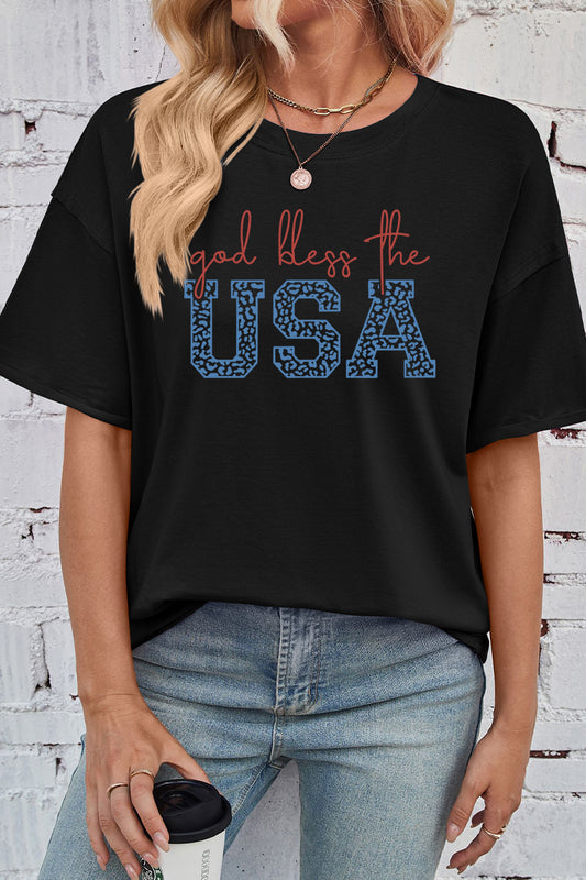 Graphic Cotton Tee Patriotic USA Oversized Bless Top