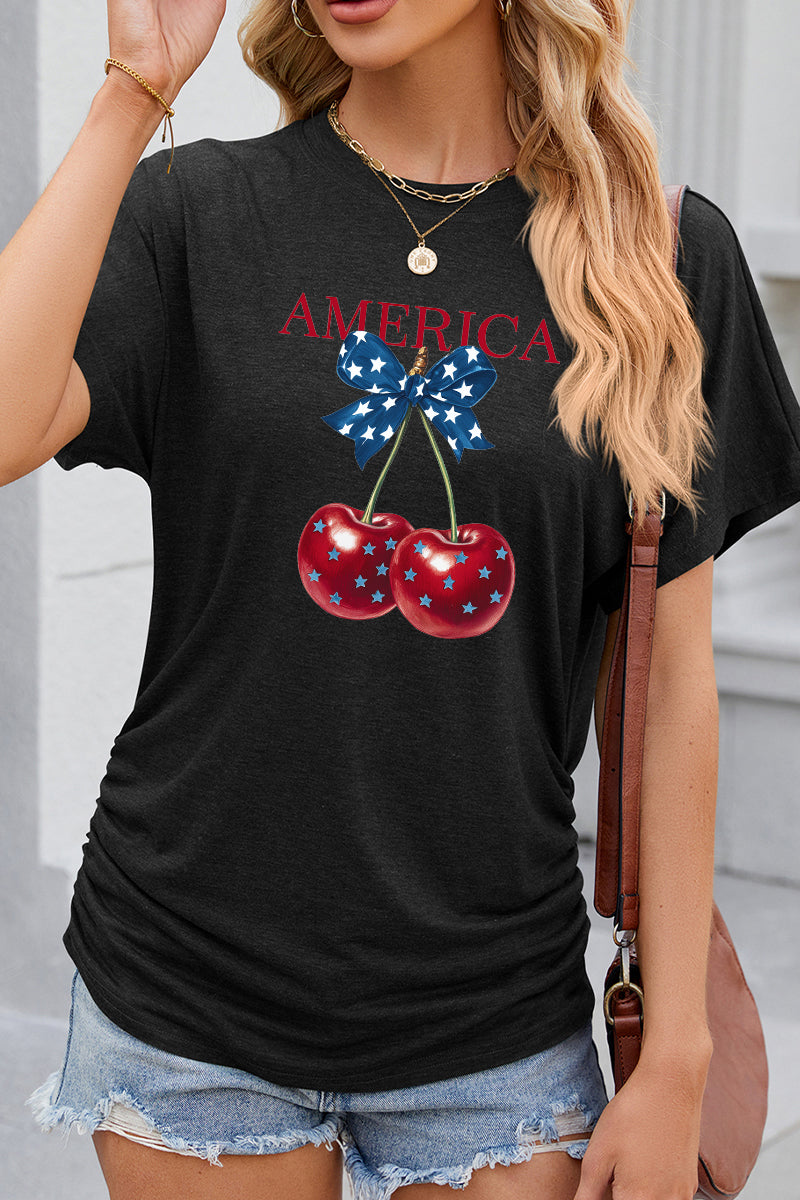 America Cherry Graphic Independence Day Patriotic T Shirt