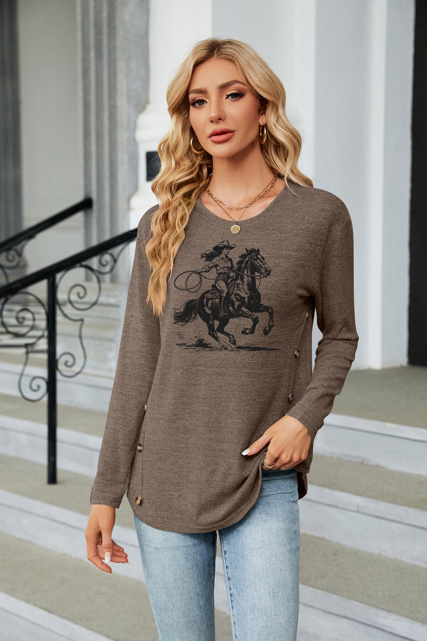Western Horse Graphic Long Sleeve Top