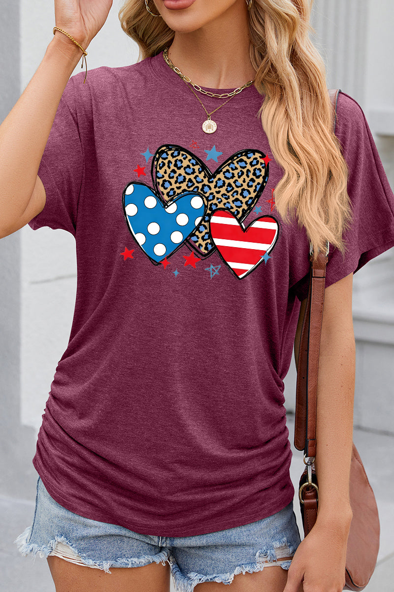 Leopard Heart USA Flag Graphic Casual Summer Tee
