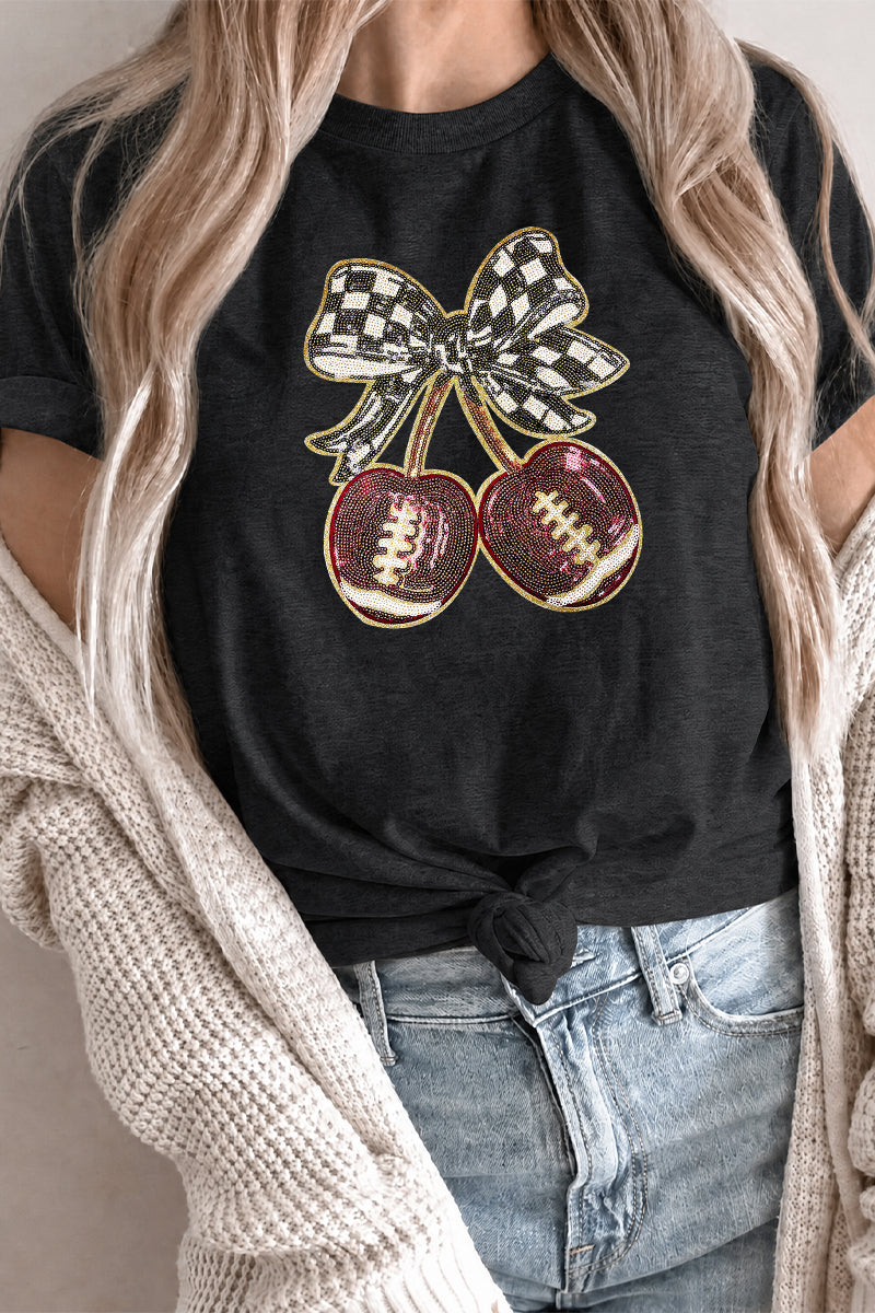 Football Cherry Graphic Rayon Blend Tee Game Day Trendy