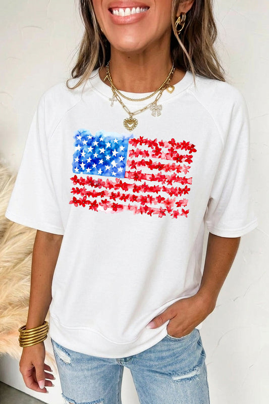 Independence Day USA Flag Text Graphic Tee Casual Top