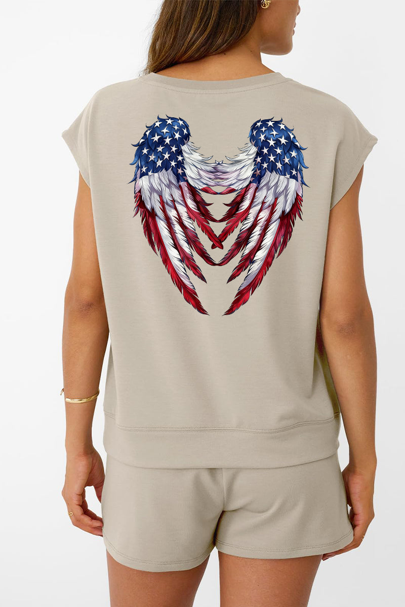 USA Freedom Graphic  Two Piece Set Back Wing Outfit
