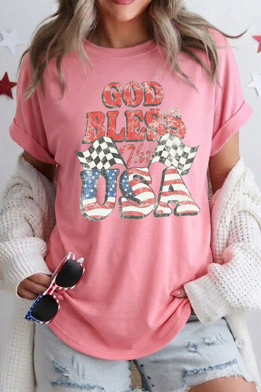 Women 4th of July USA God Bless Graphic T Shirt