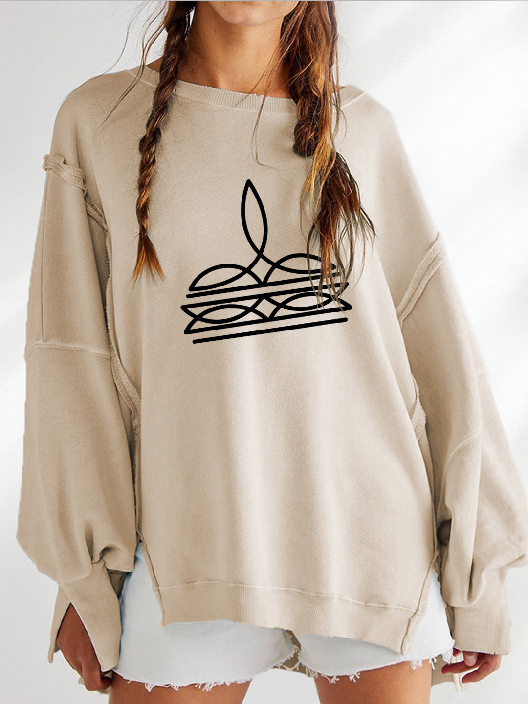 Western Minimal Symbol Graphic Loose Fit Pullover