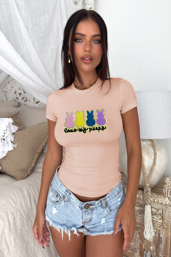 Easter Bunny Leopard Graphic Slim Fit Cotton T Shirt