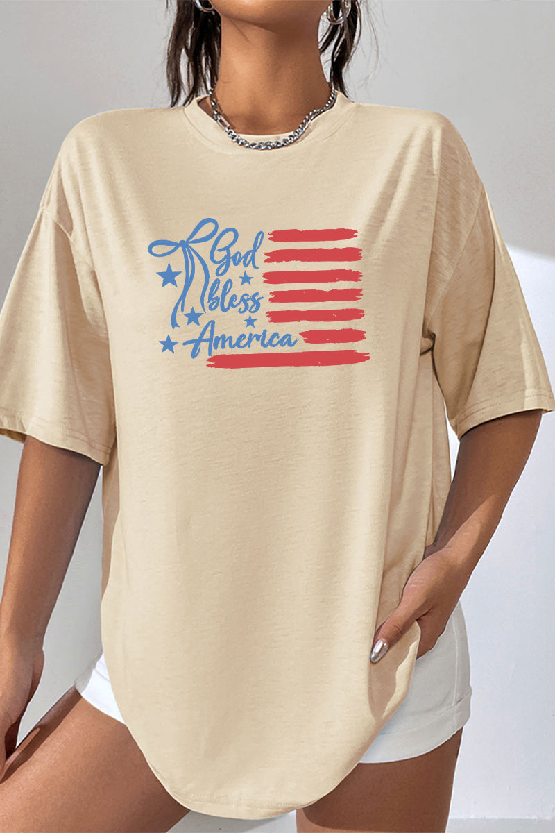 Flag Graphic Cotton T Shirt Casual Oversized USA