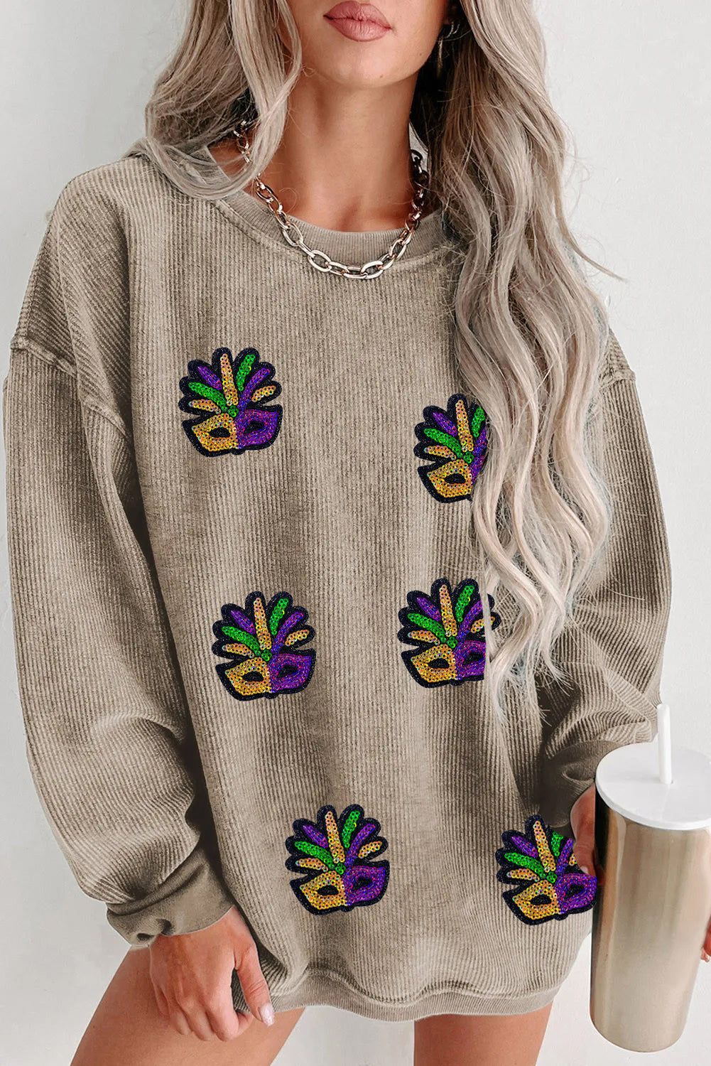Mardi Gras Hand Pattern Oversized Sweatshirt