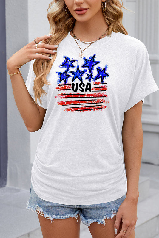 American Flag USA Star Graphic Casual Summer Tee