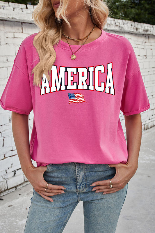 Bold America Flag Print Rayon Tee Oversized Patriotic Top