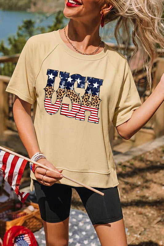 Independence Day Patchwork USA Graphic Tee Top