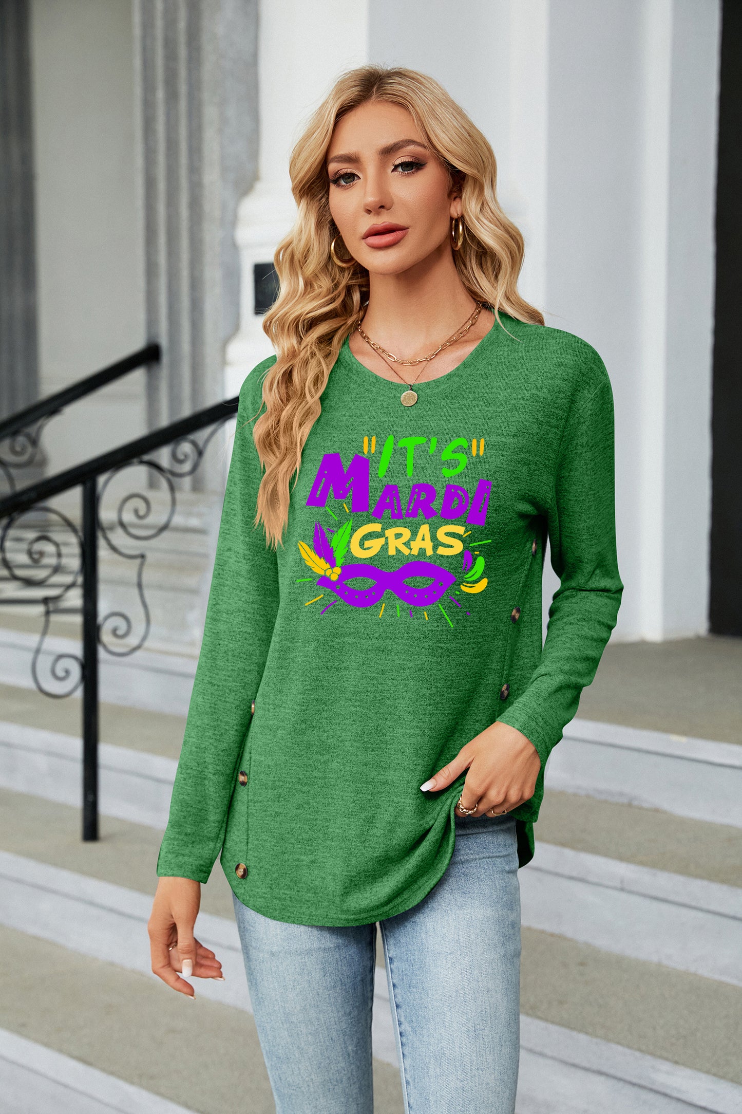 Mardi Gras Graphic Casual Long Sleeve Shirt