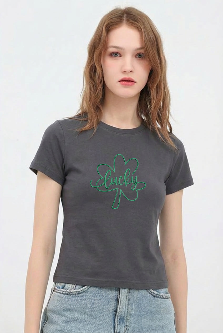 St Patricks Day Lucky Shamrock Crop T-Shirt