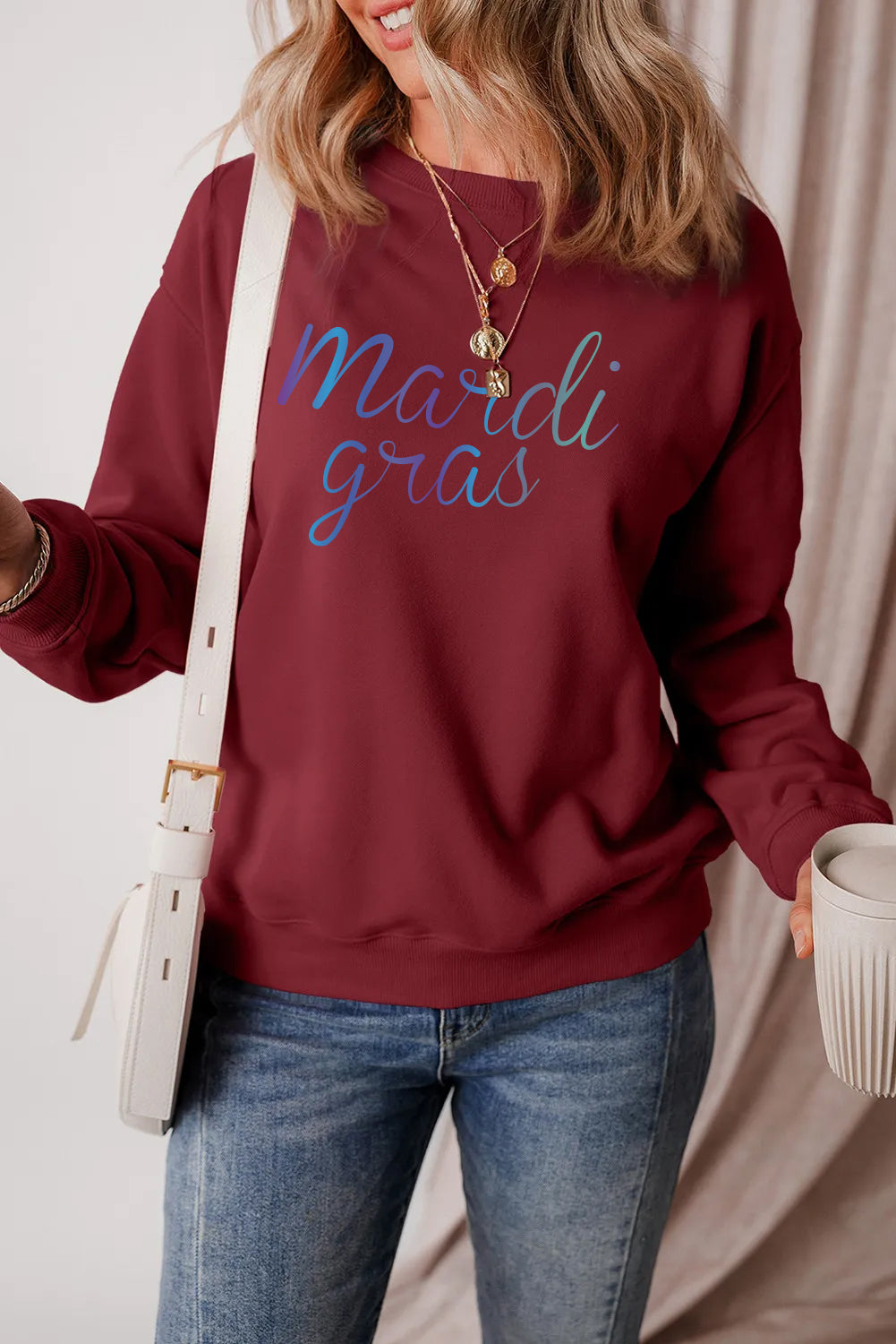 Mardi Gras Handwritten Text Graphic Relaxed Pullover