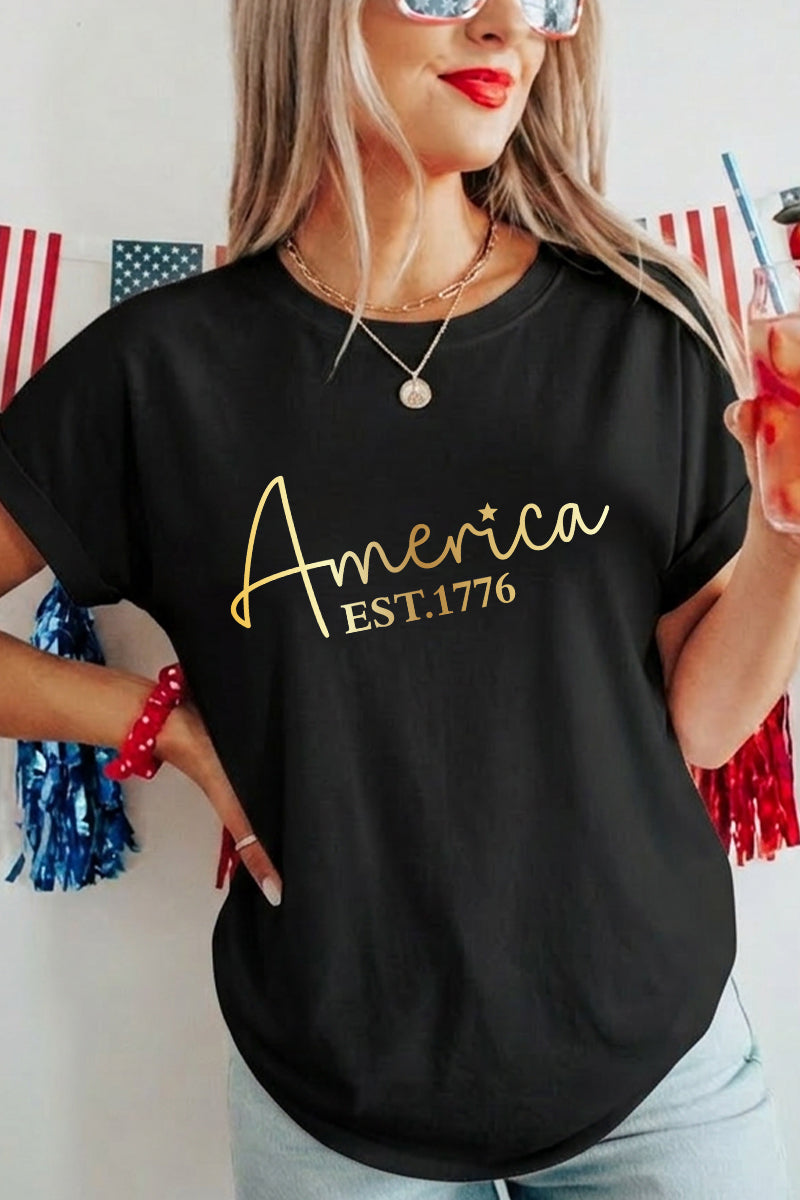 Women America Est 1776 Script Graphic T Shirt
