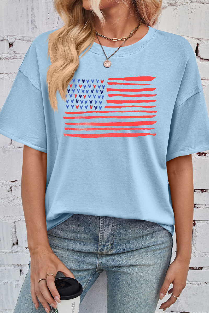 Heart Flag Cotton Tee Oversized Casual Patriotic