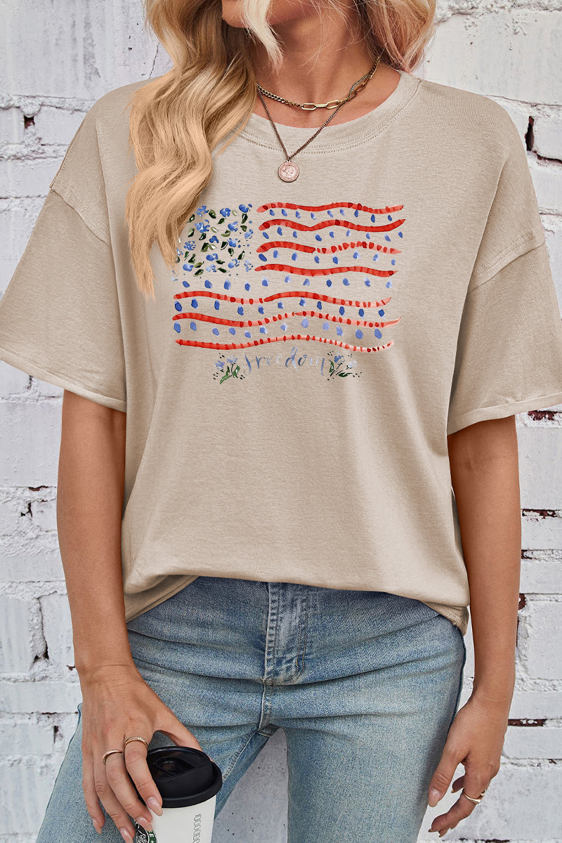 American Flag Cotton Graphic Tee Patriotic Oversized Top
