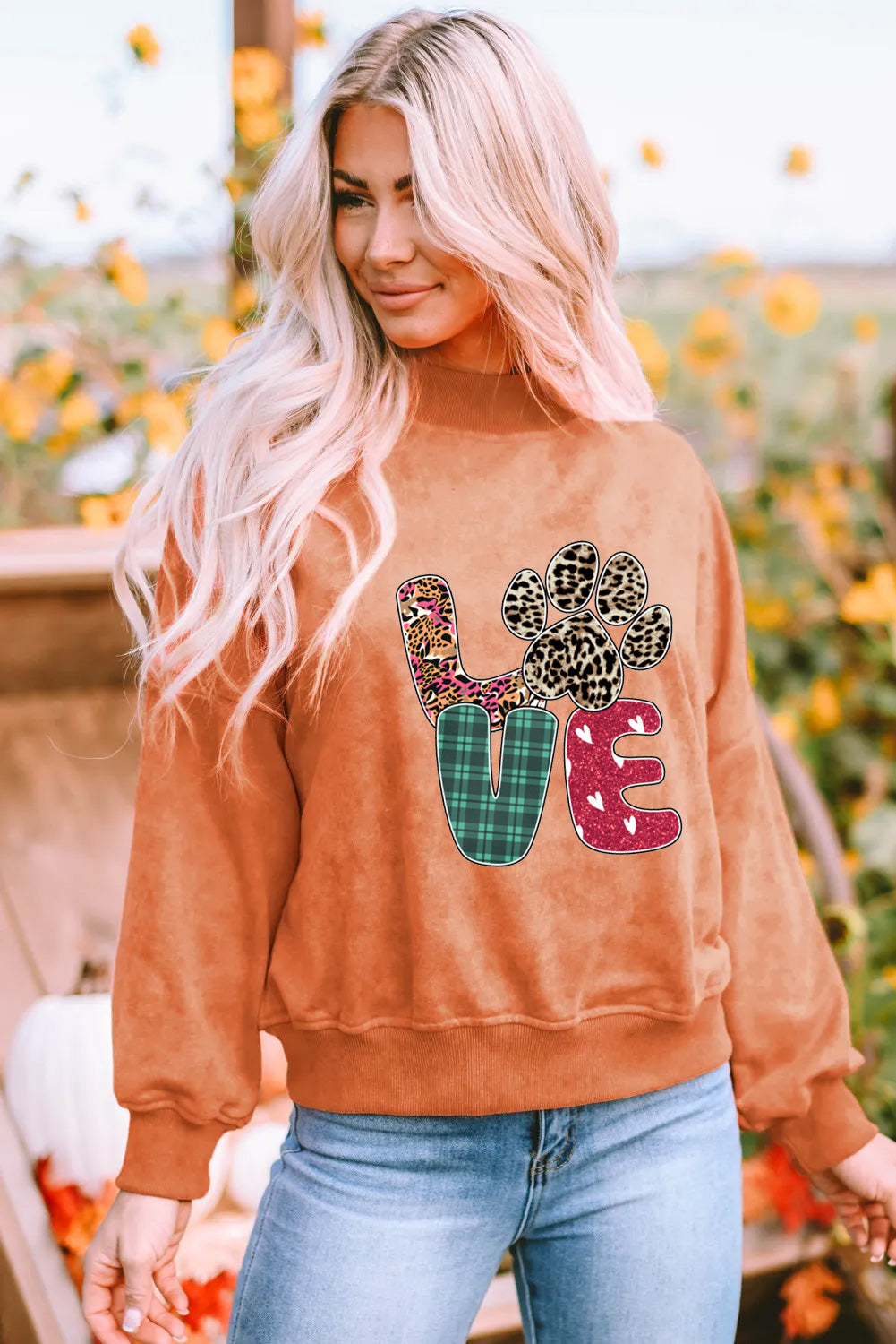 Valentine's Day Love Paw Print Graphic Cozy Sweatshirt