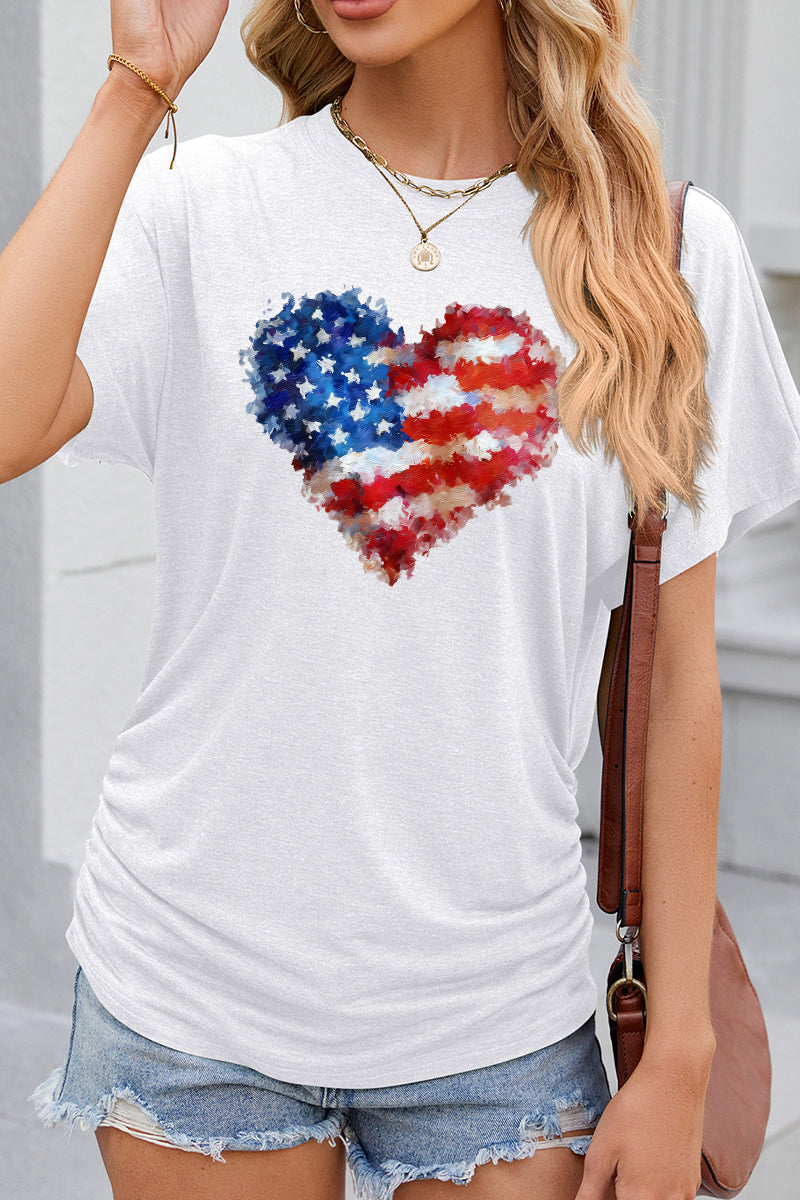 American Flag Heart Graphic Short Sleeve Patriotic Tee