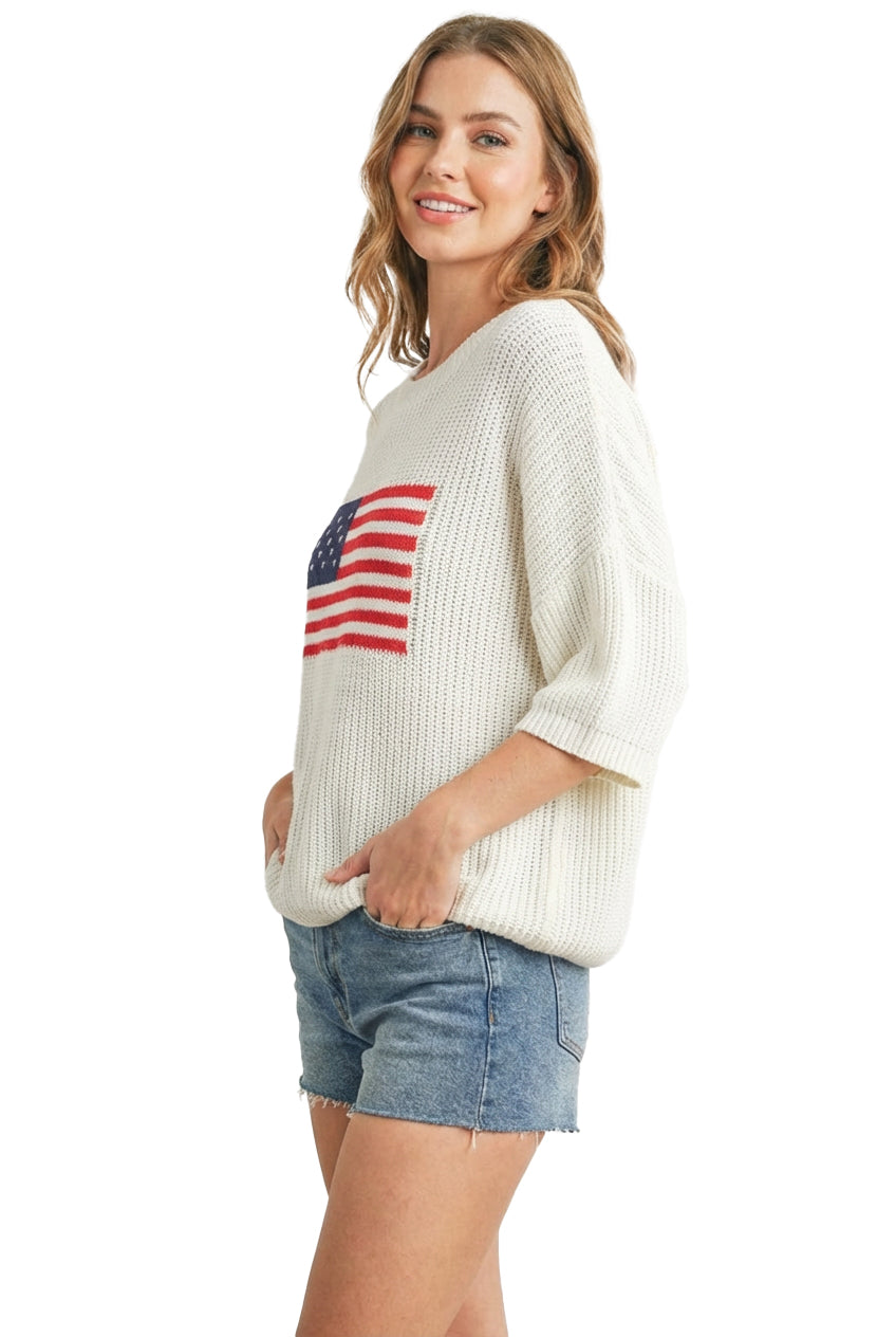 American Flag Knit Crewneck Sweater Top