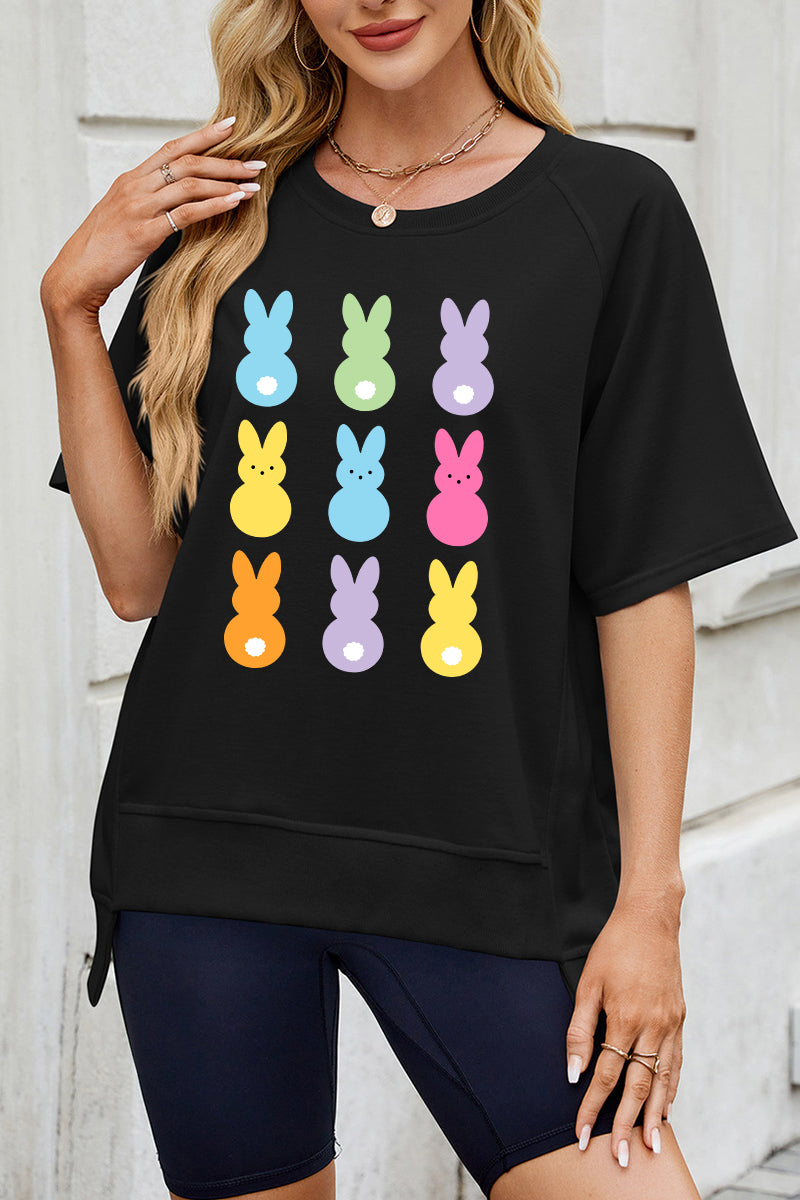 Pastel Easter Bunny Graphic Tee Women Spring Casual Top
