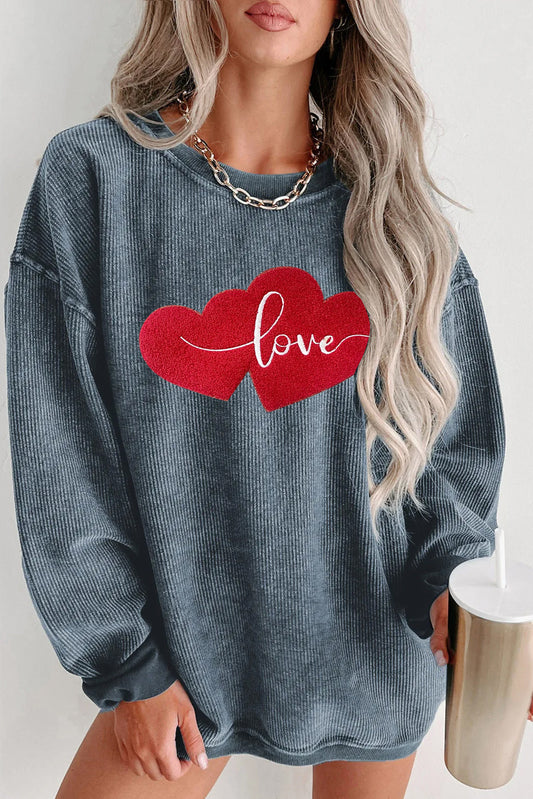 Valentines Day Love Heart Graphic Black Sweatshirt