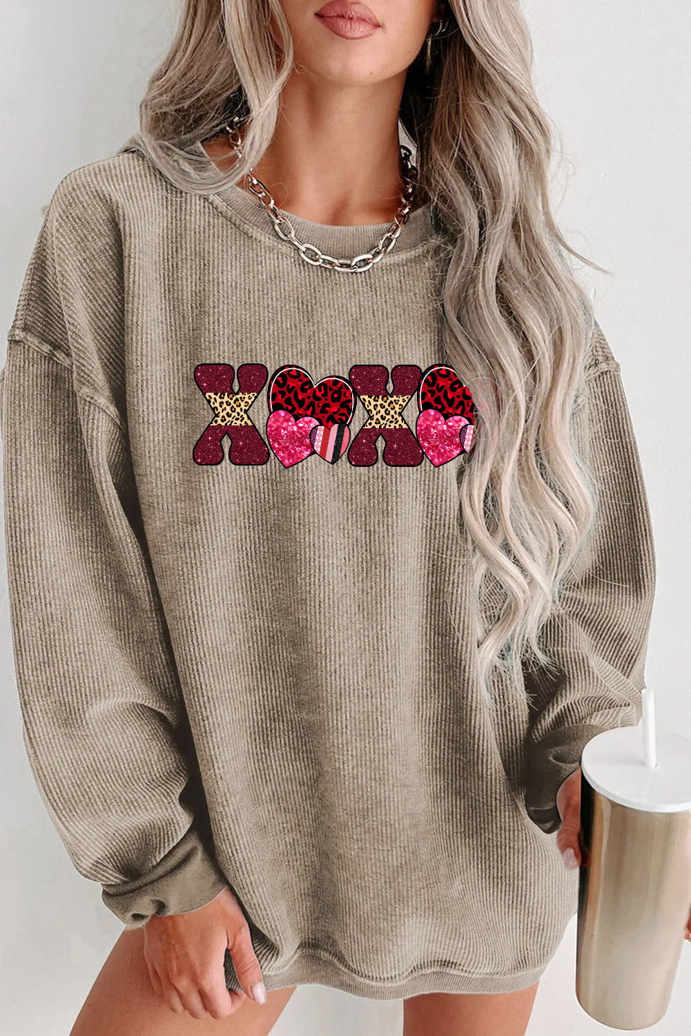 Valentines Day XOXO Sequin Letter Cozy Sweatshirt