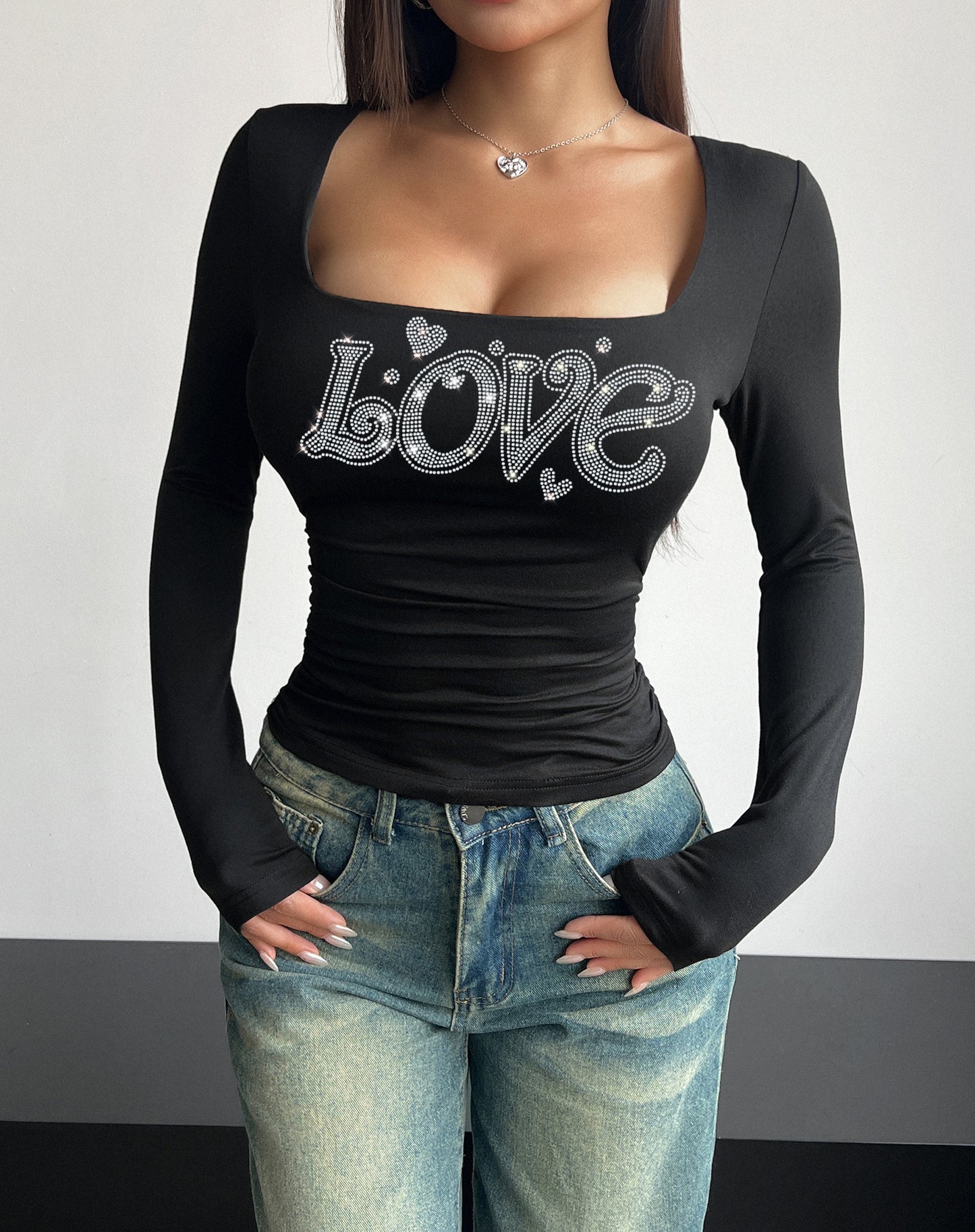 Valentine's Day Shiny Love Letter Long Sleeve Top