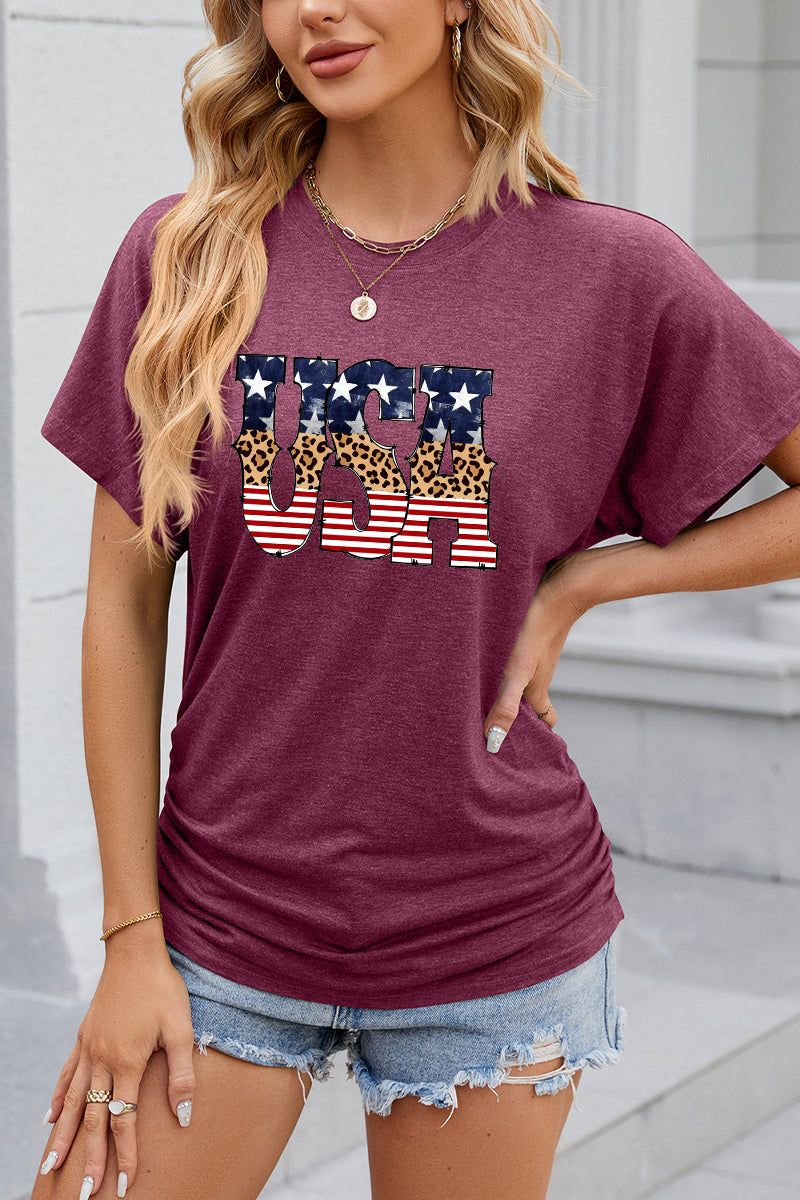 USA Mixed Print Graphic 4th of July Patriotic Tee
