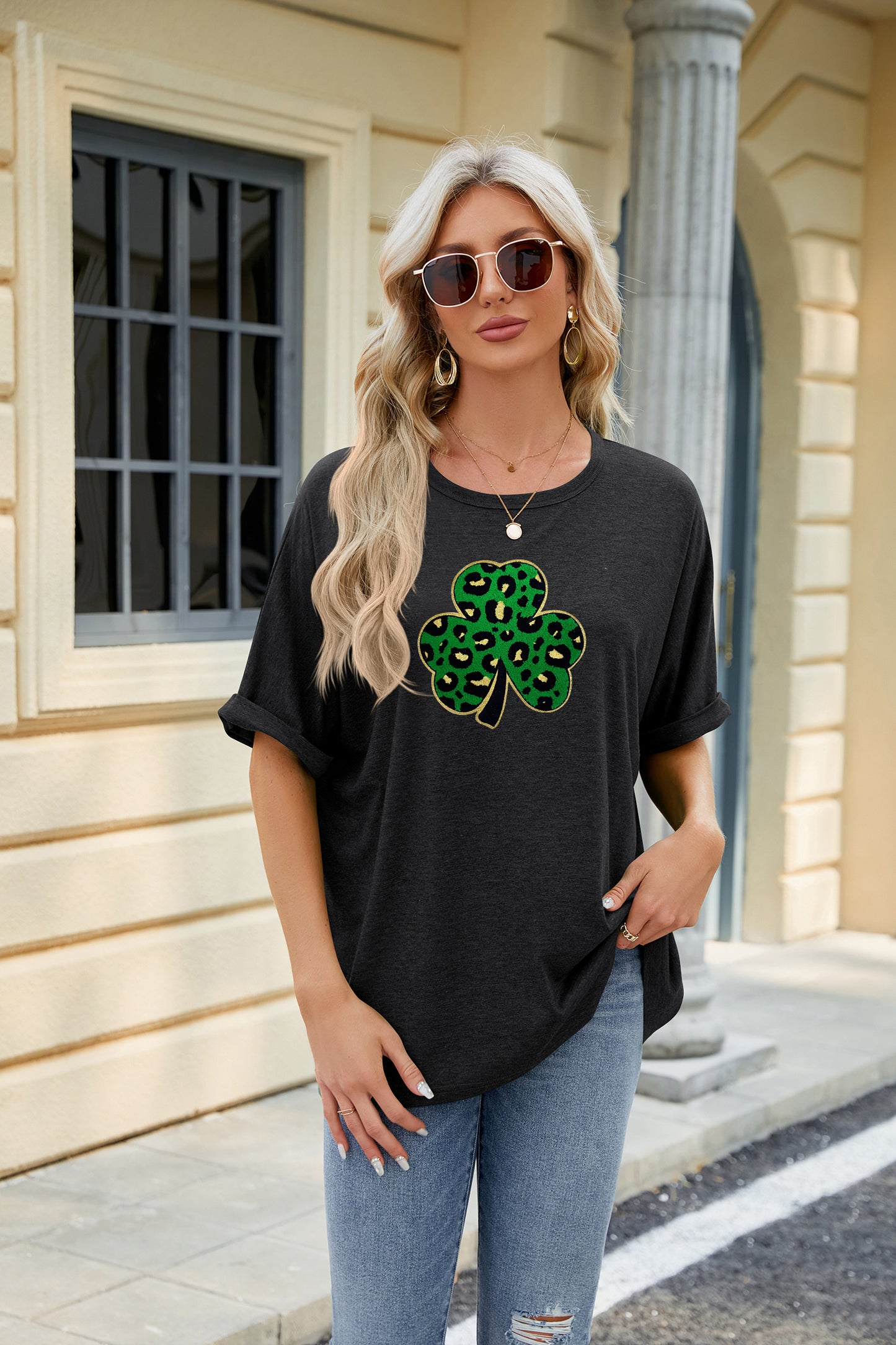 St Patricks Day Sequin Shamrock Graphic T-Shirt