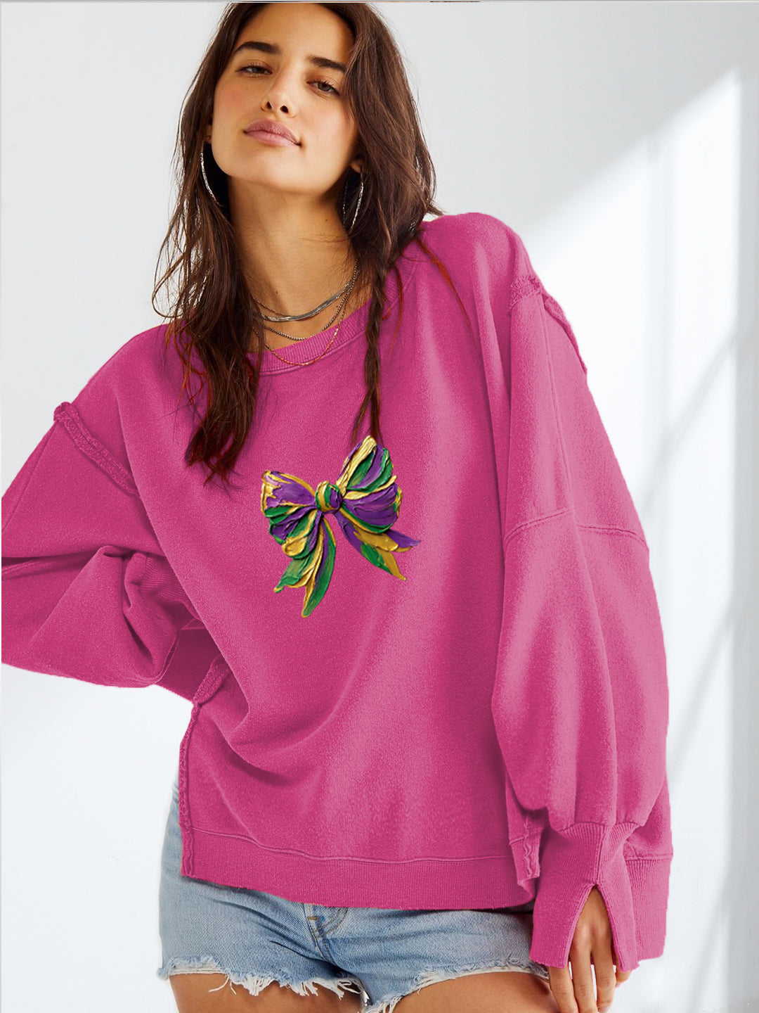 Mardi Gras Festive Bow Graphic Cozy Sweatshirt