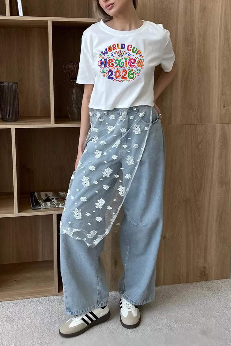 World Cup Mexico 2026 Graphic Crop Tee Colorful Soccer T Shirt Women