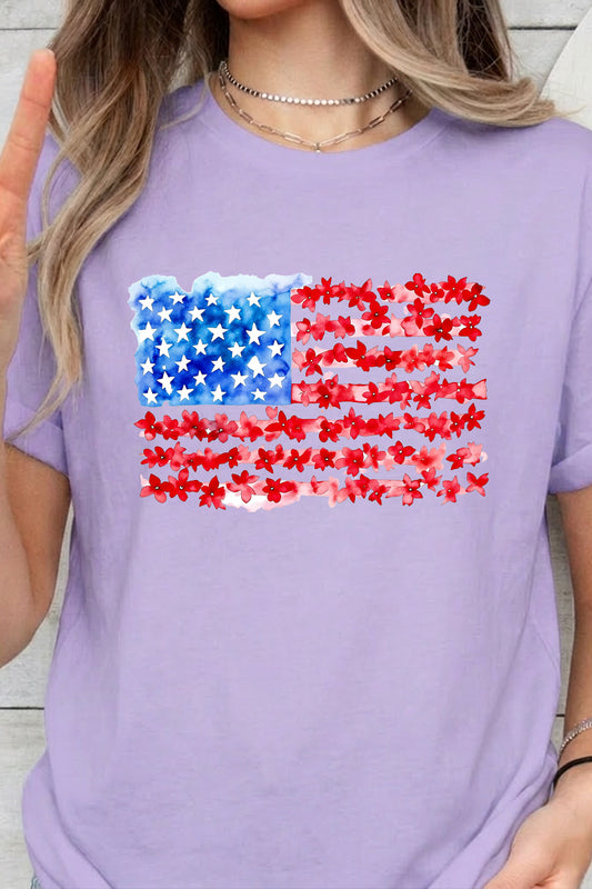 Fourth of July Distressed Flag Graphic Tee for Women