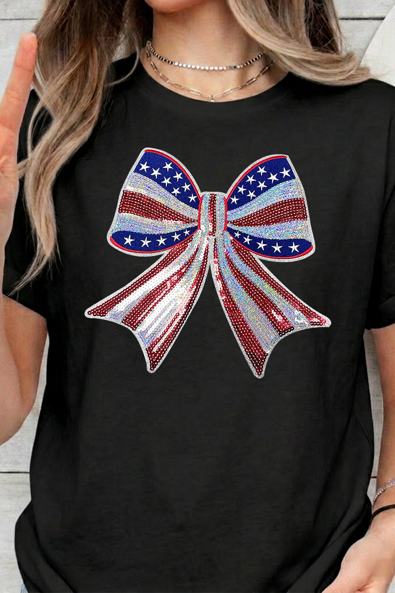 4th of July American Flag Bow Graphic Tee