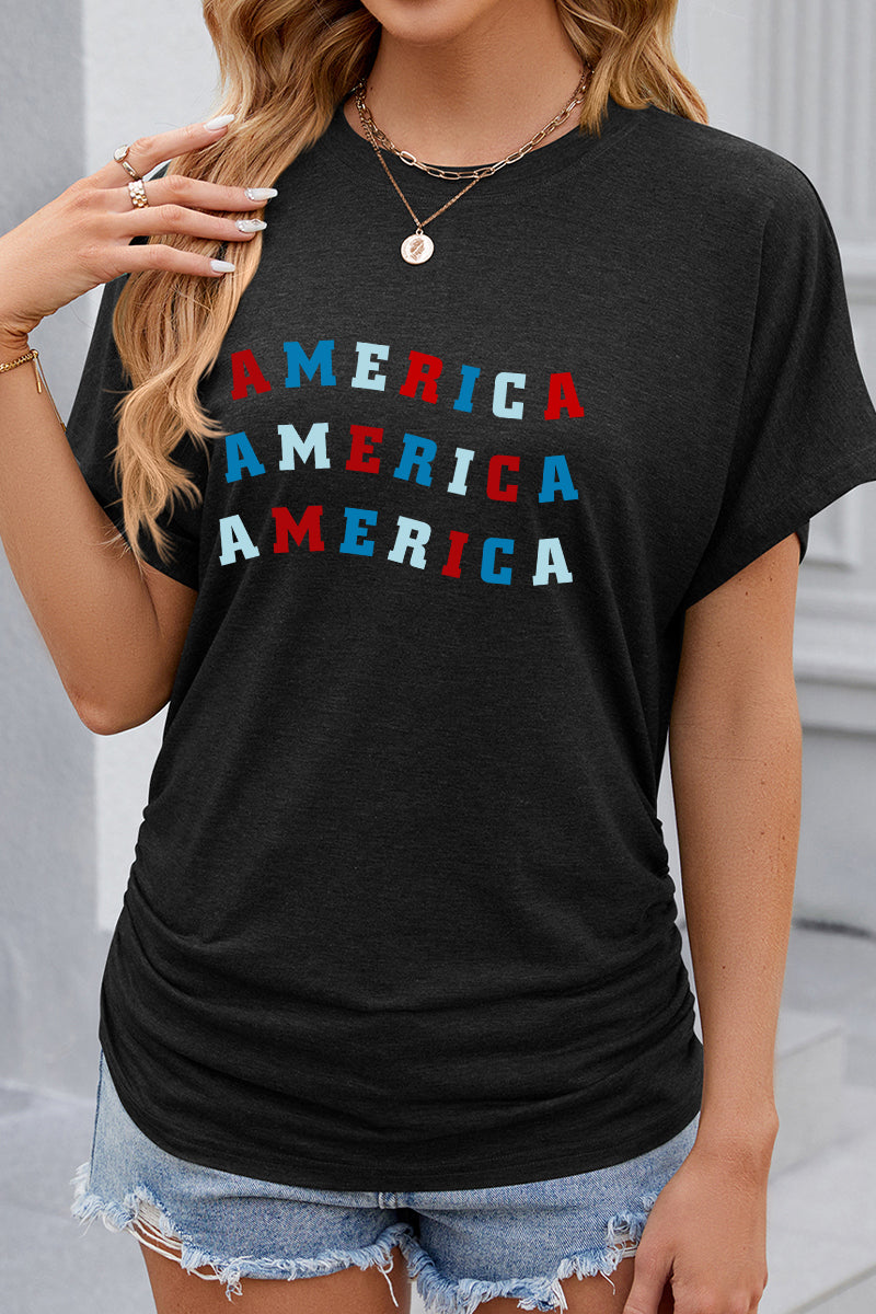America Letter Print 4th of July Patriotic Graphic Tee