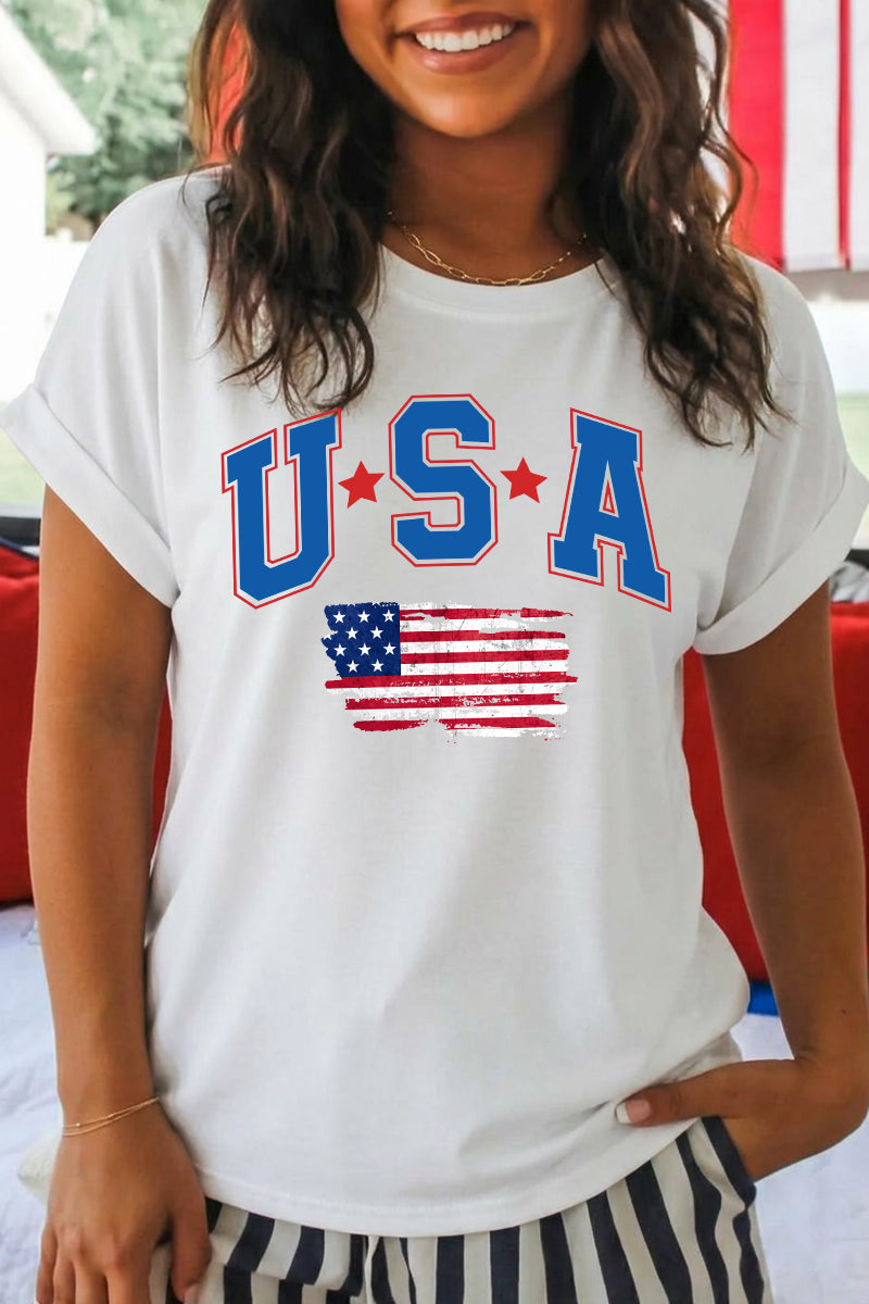 Women 4th of July USA Flag Graphic T Shirt