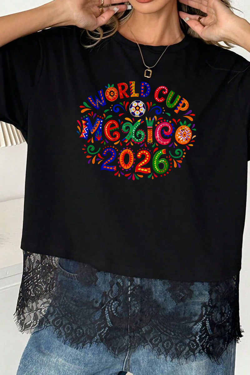 Mexico World Cup 2026 Graphic Lace Hem Oversized T Shirt