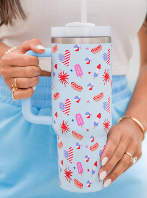 Beau Blue Flag Day Fun Pattern Cup with Handle 40oz