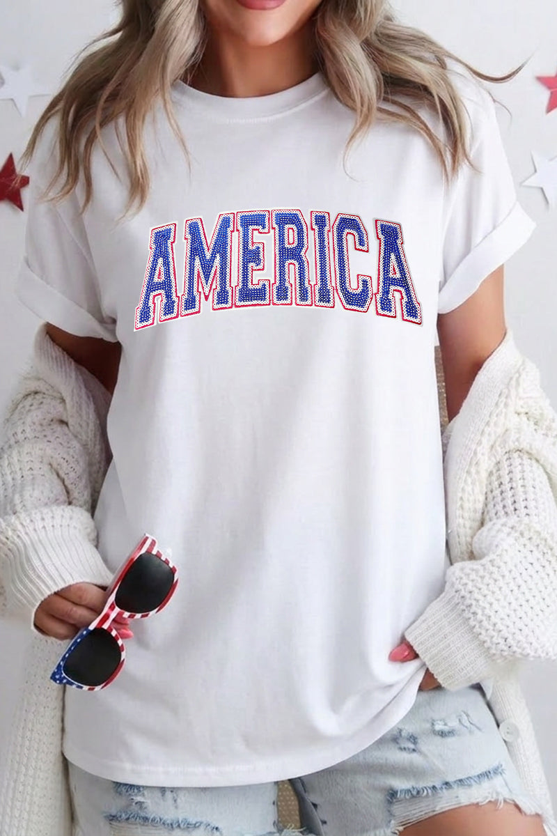 Women 4th of July America Letter Graphic T Shirt