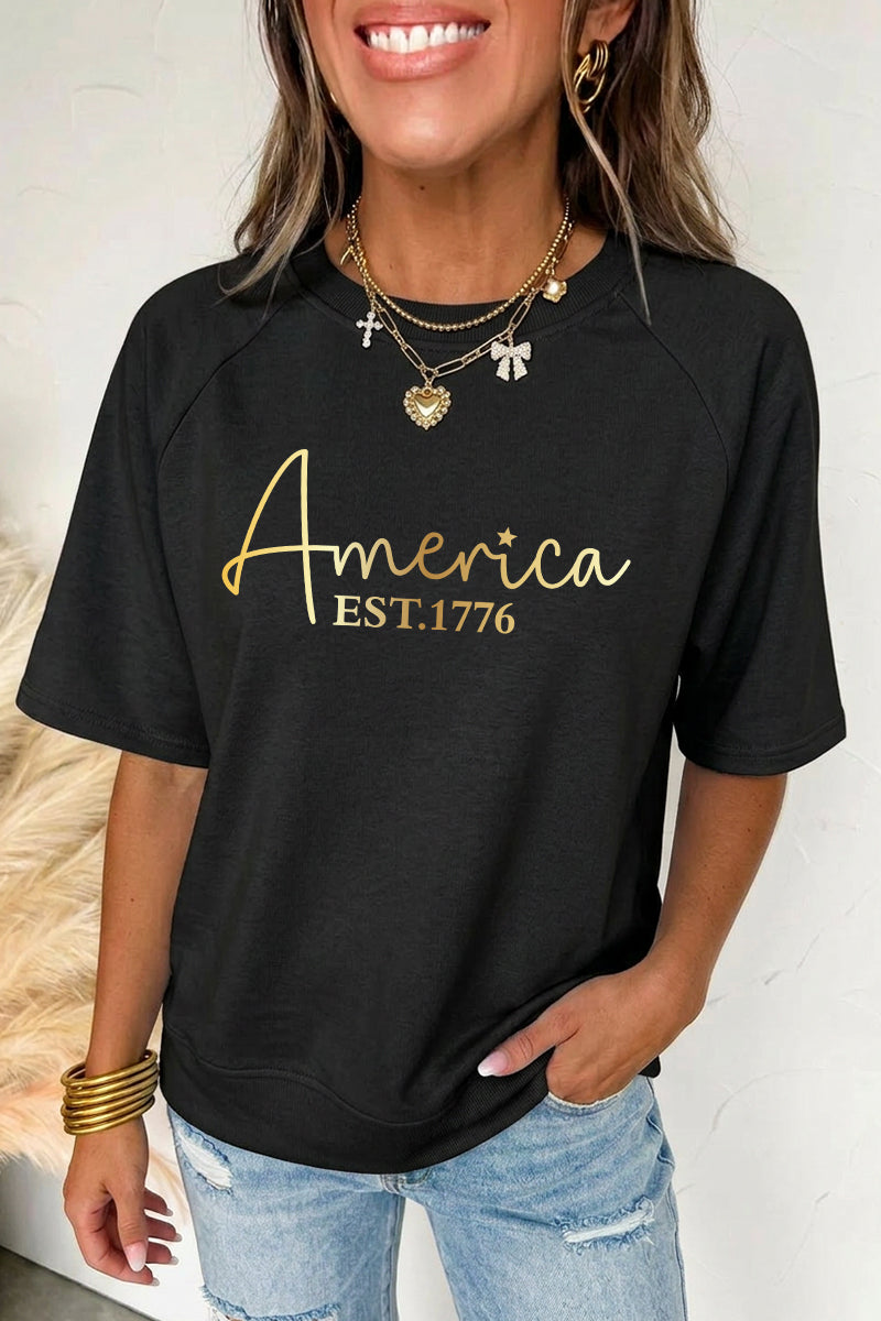 Independence Day America Est 1776 Script Tee Top
