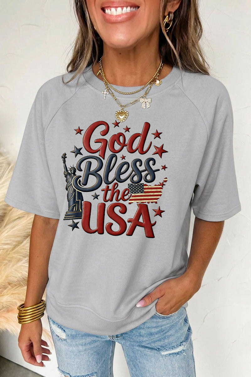 Independence Day God Bless USA Graphic Tee Casual Top