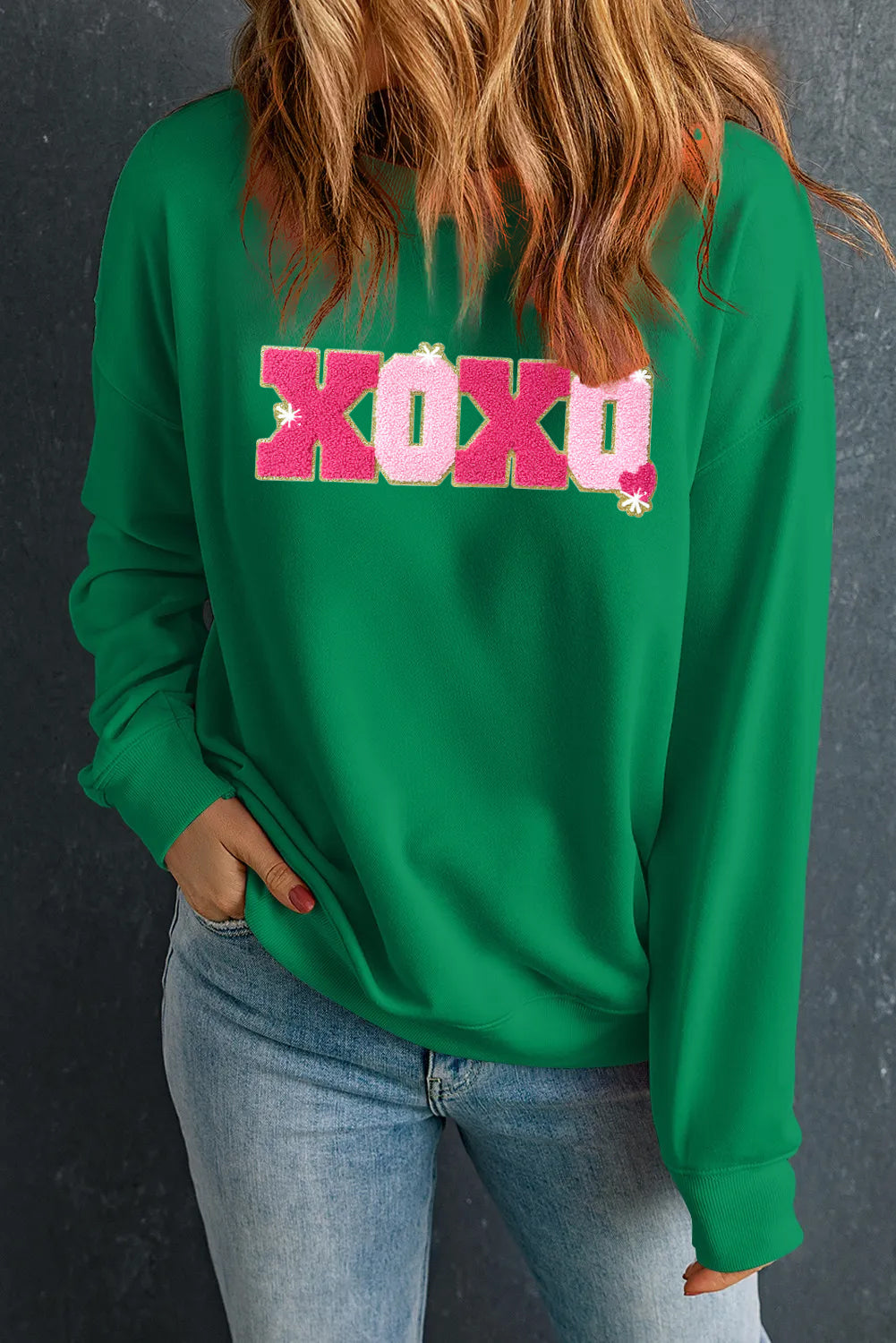 Valentine's Day Pink XOXO Textured Graphic Sweatshirt