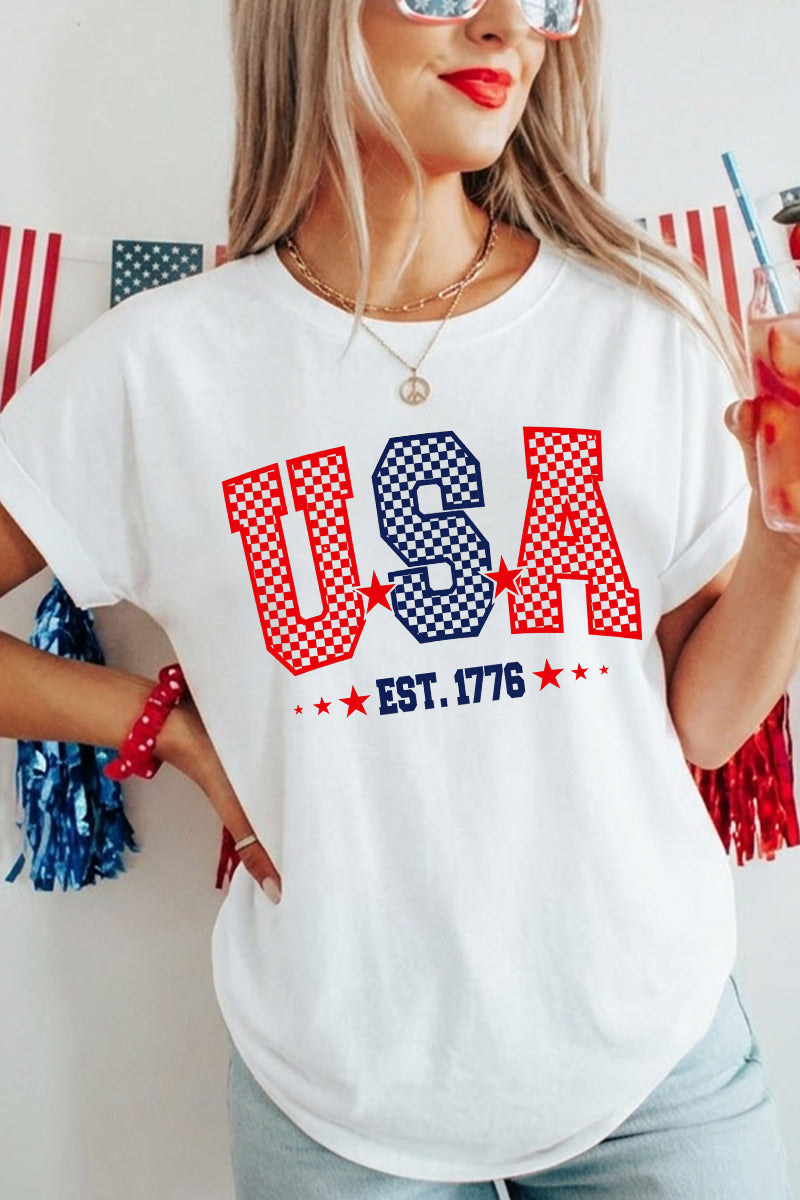 Women 4th of July USA EST 1776 Graphic T Shirt