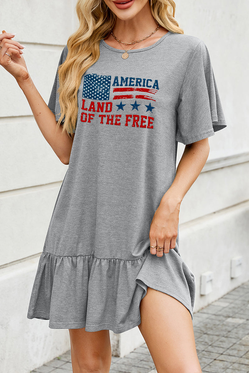 American Flag Cotton Dress Casual Ruffle Patriotic