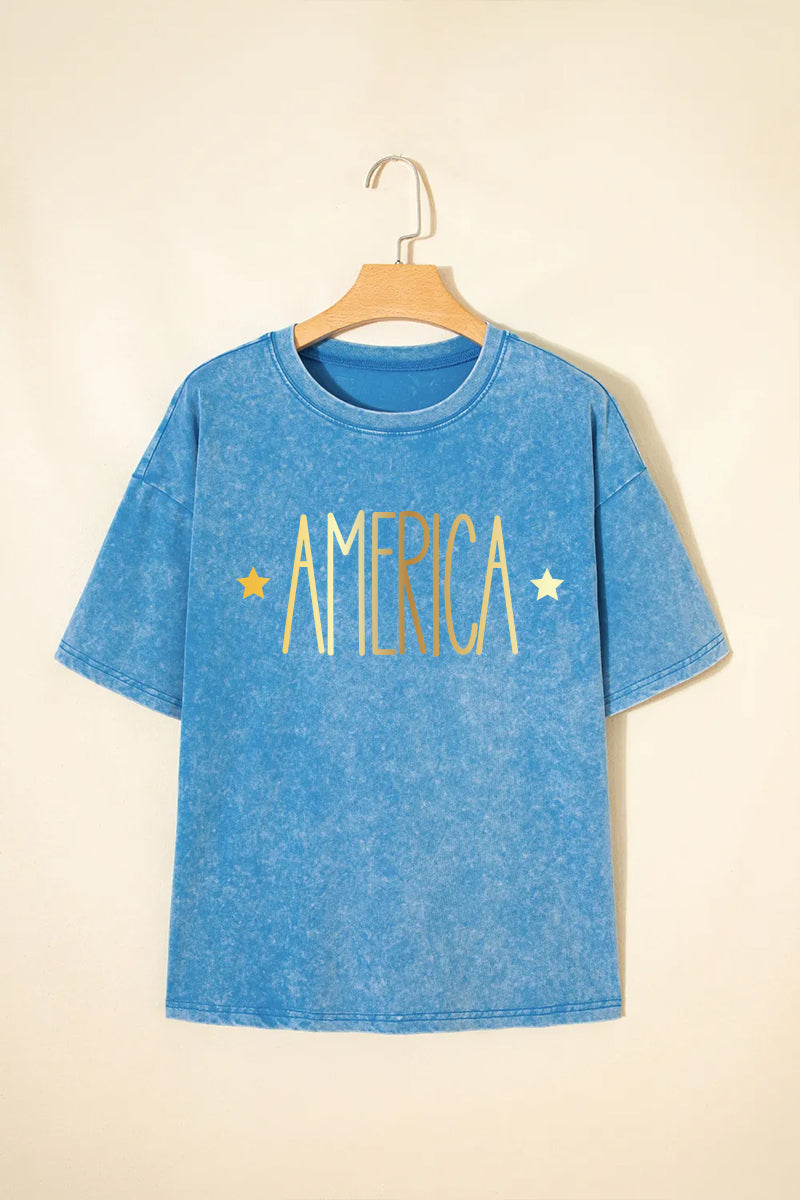 America Mineral Wash Graphic Tee Oversized Patriotic Vintage