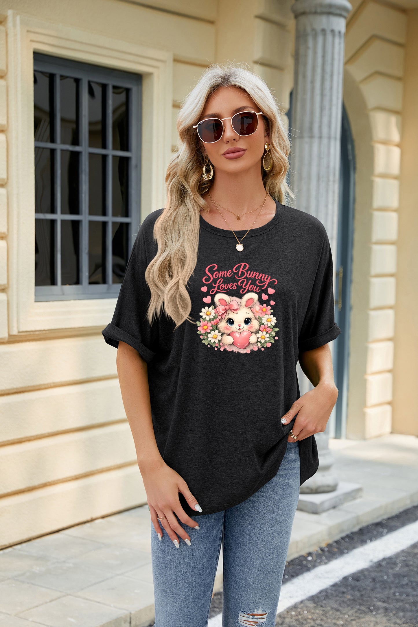 Easter Clover Heart Graphic Oversized Casual T Shirt