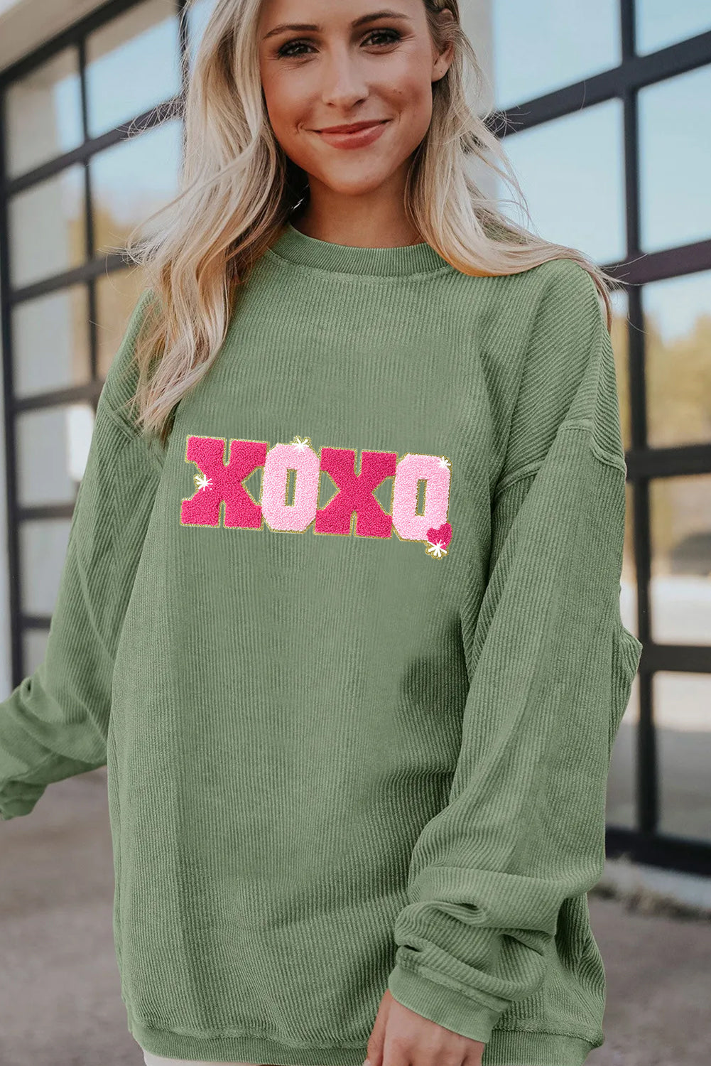 Valentines Day XOXO Pink Letter Graphic Sweatshirt