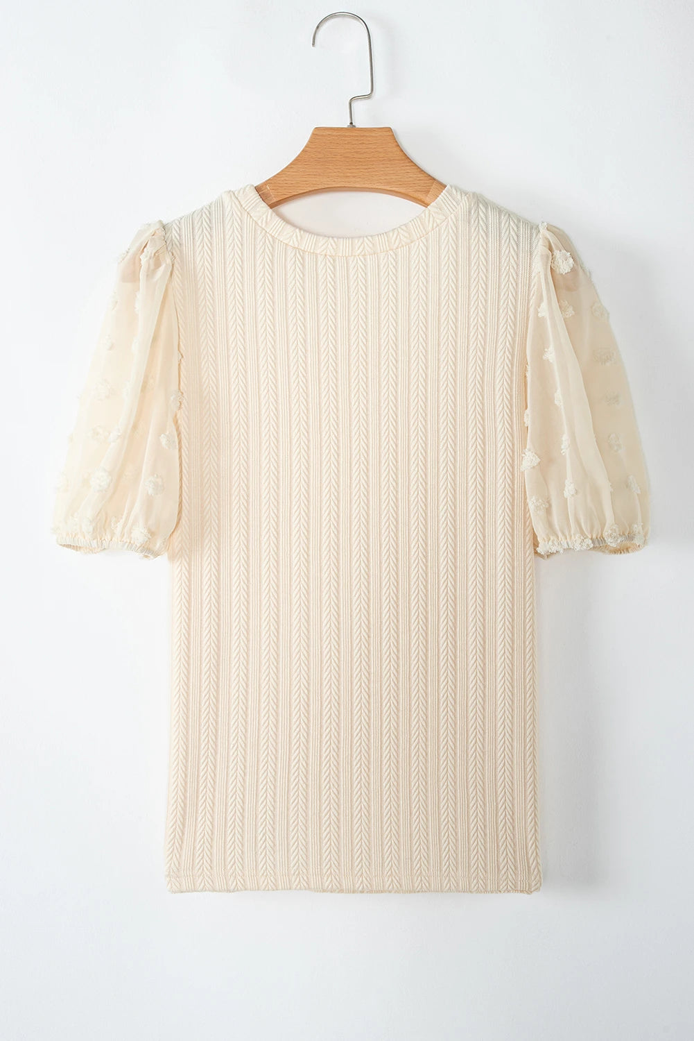 Apricot Polka Dot Mesh Puff Sleeve Textured Blouse