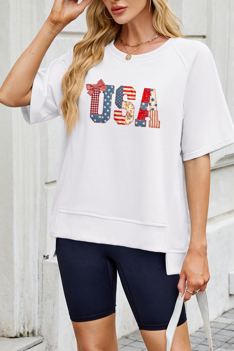 USA Flag Bow Sweatshirt Women Patriotic 4th July Top