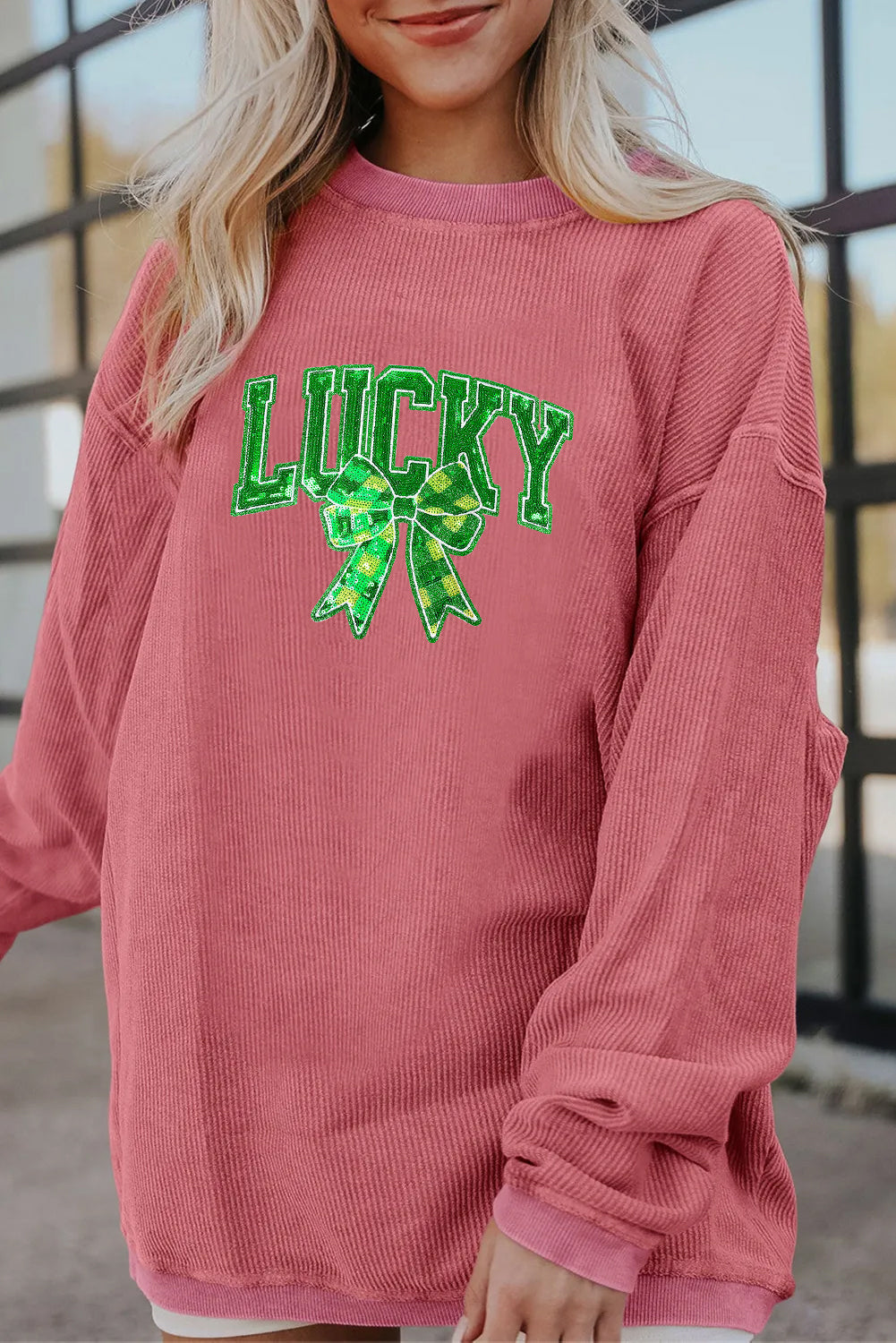 Saint Patrick's Day Lucky Sequin Clover Graphic Sweatshirt